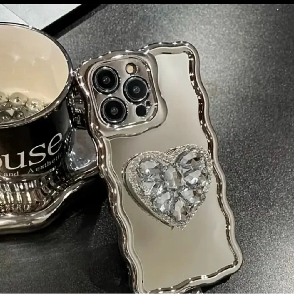 Apple iPhone 13 Pro case Silvery Mirror heart Rhinestone